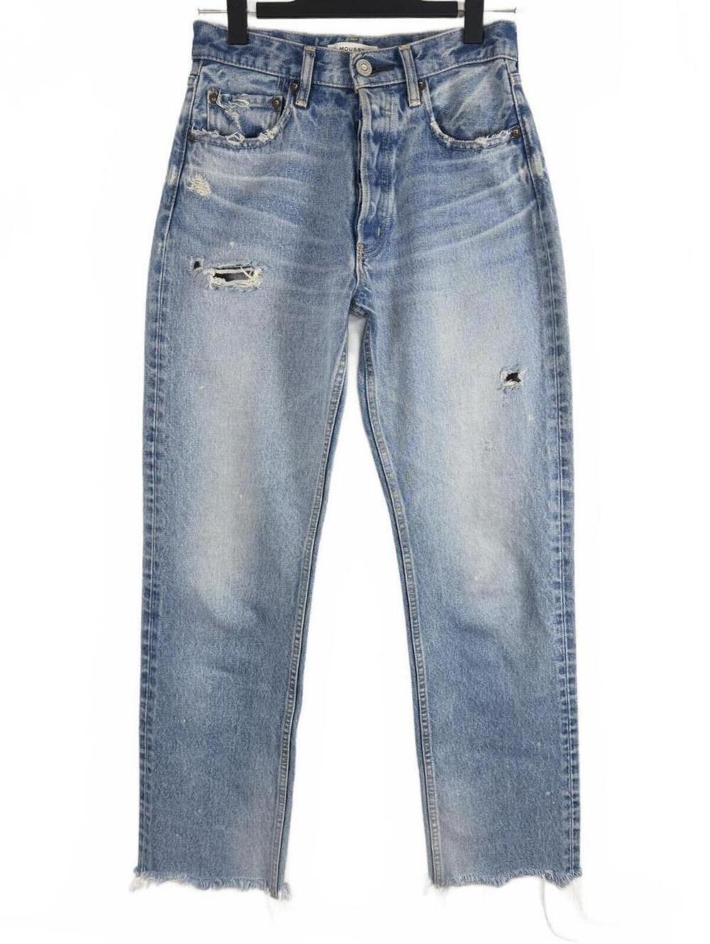 MOUSSY VINTAGE Odessa Wide Straight Jeans Blue Distressed High Rise Sz 26